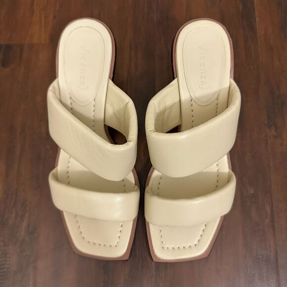 VICENZA ANTHROPOLOGIE Heeled Sandals Cream Leather Kitten Heels NWOB - Picture 3 of 11